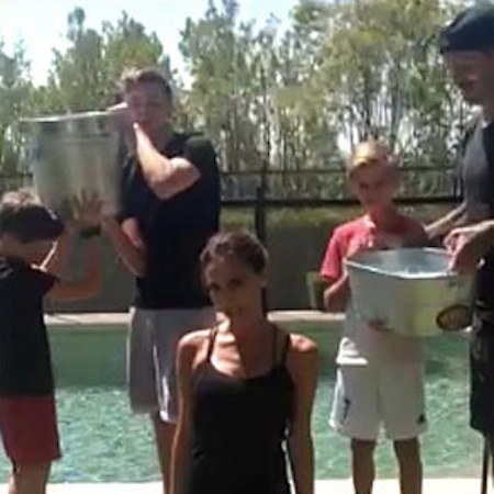 Victoria Beckham with 4 boys –  ALS Ice Bucket Challenge